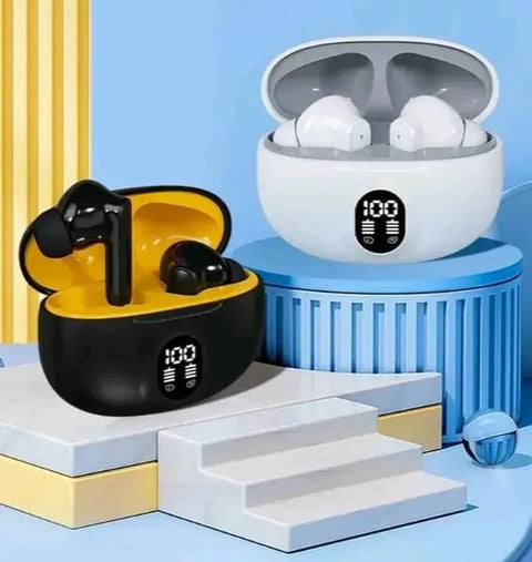 TWS Wireless Earbuds with LED Display – ENC Noise Cancellation, HiFi Stereo, Bluetooth 5.3 – Available in Black & White 🎧