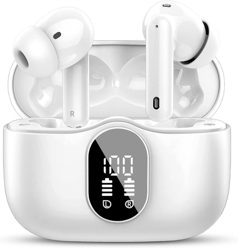 TWS Wireless Earbuds with LED Display – ENC Noise Cancellation, HiFi Stereo, Bluetooth 5.3 – Available in Black & White 🎧