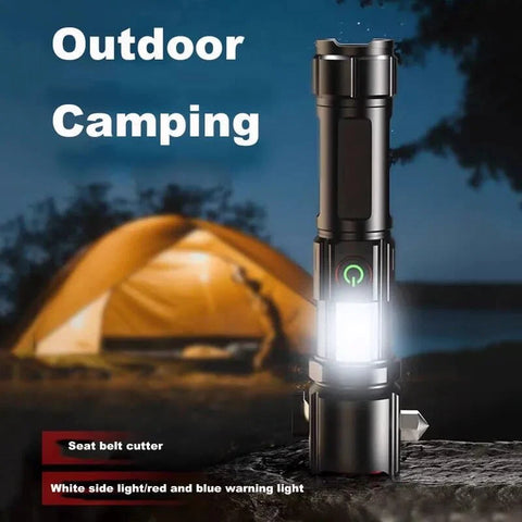 5-in-1 Rechargeable Emergency LED Torch                                    Bright flashlight + side light + seat-belt cutter + emergency glass breaker